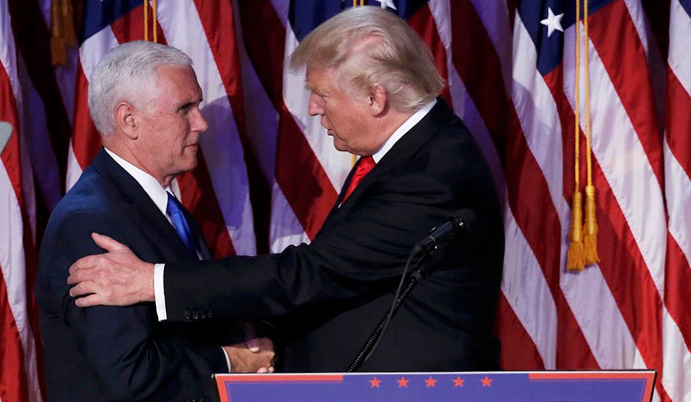 Poll bond: Trump with vice president-elect Mike Pence, after the victory speech. Trump towers