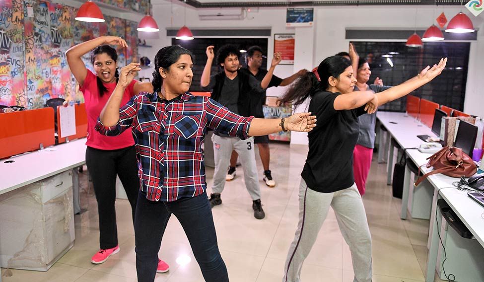 STEP UP- Employees taking part in a Zumba session at PRHUB in Bengaluru Fit, for the job