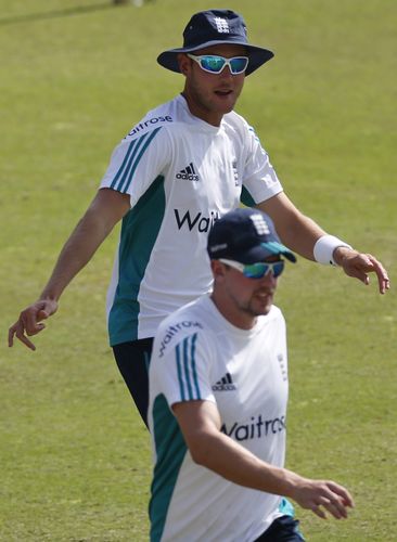 Stuart Broad warms up before practice | AP Testing times