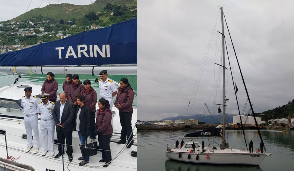 Image result for Indian Navy's sailing boat INSV Tarini, with all women crew entered Port Stanley in the Falkland Islands