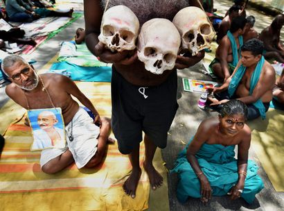 Unseeing eyes: Skulls of Tamil farmers who committed suicide | PTI Striptease on Raisina Hill
