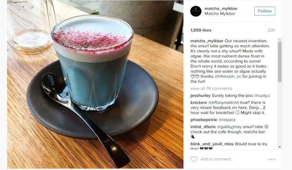 Matcha Mylkbar's Instagram post introducing the blue latte What makes 2016 year of the vegan?