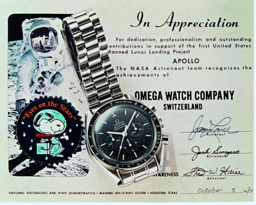 After the safe return of Apollo 13, Omega received NASA’s Snoopy Award in recognition of the
Speedmaster’s role in the space program Rocket watch