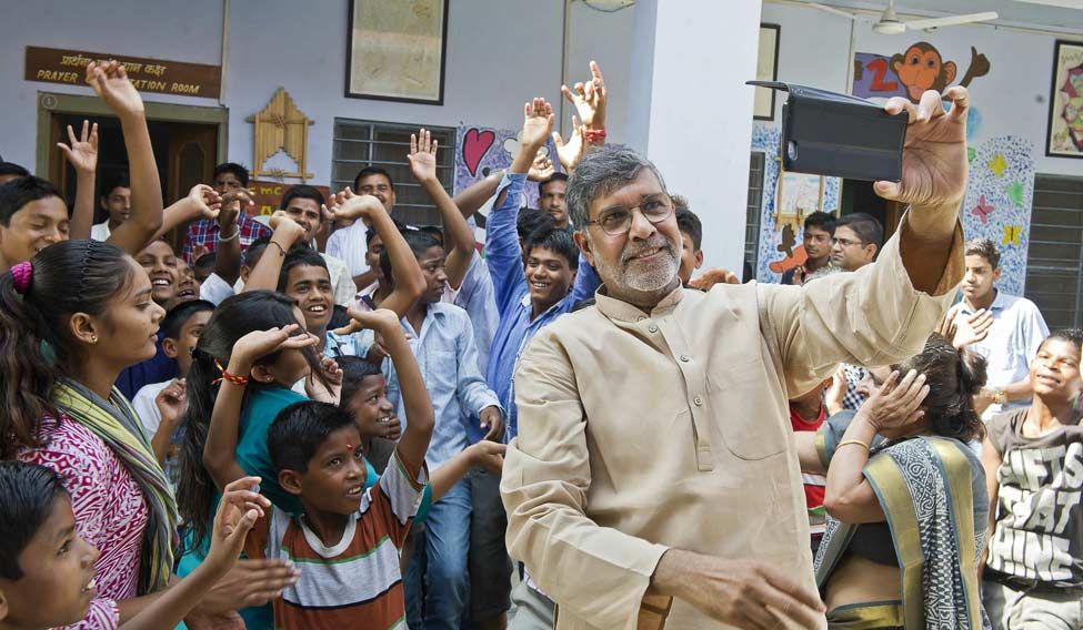 Satyarthi takes a selfie with children at the Bal Ashram in Rajasthan | Sanjay Ahlawat Globalise compassion, save children: Satyarthi