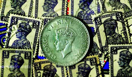 The King George VI coin used in the watch and the stamps from Mehta’s personal collection Fit for a king