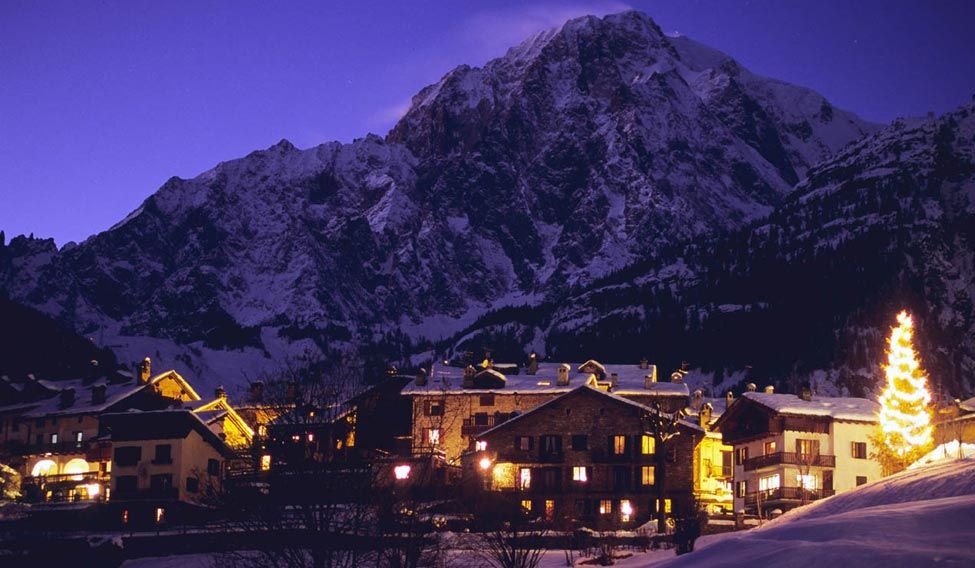 Winter snowy night in Courmayeur Monte Bianco Quaint-essential charms