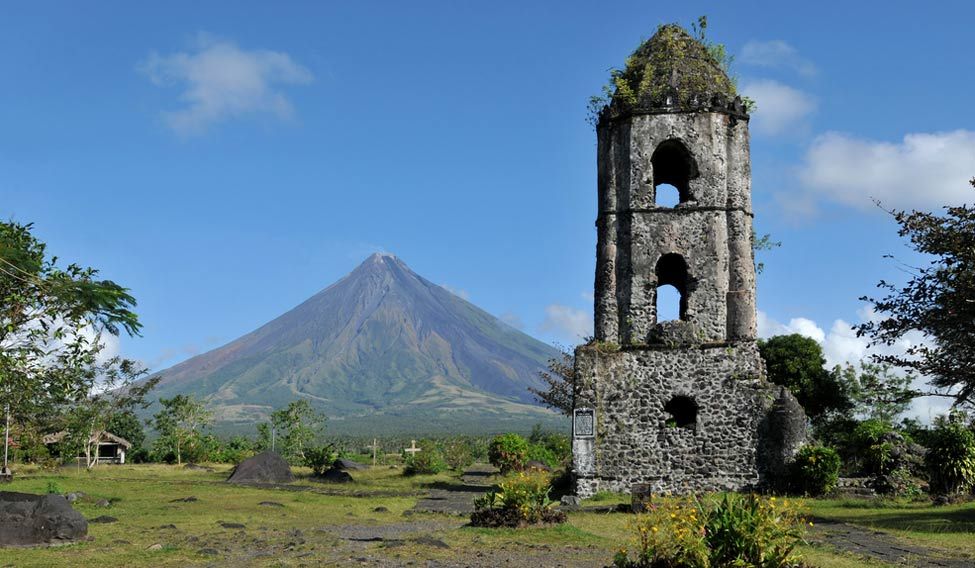 The ruins of Cagsawa Church with Mayon Volcano in the background Islands of pleasure
