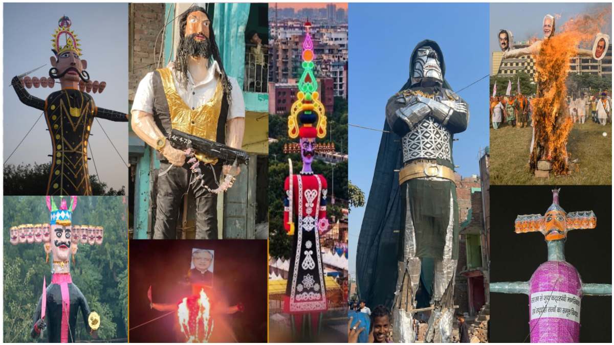 A collage of various effigies during this year's Ravana Dahan