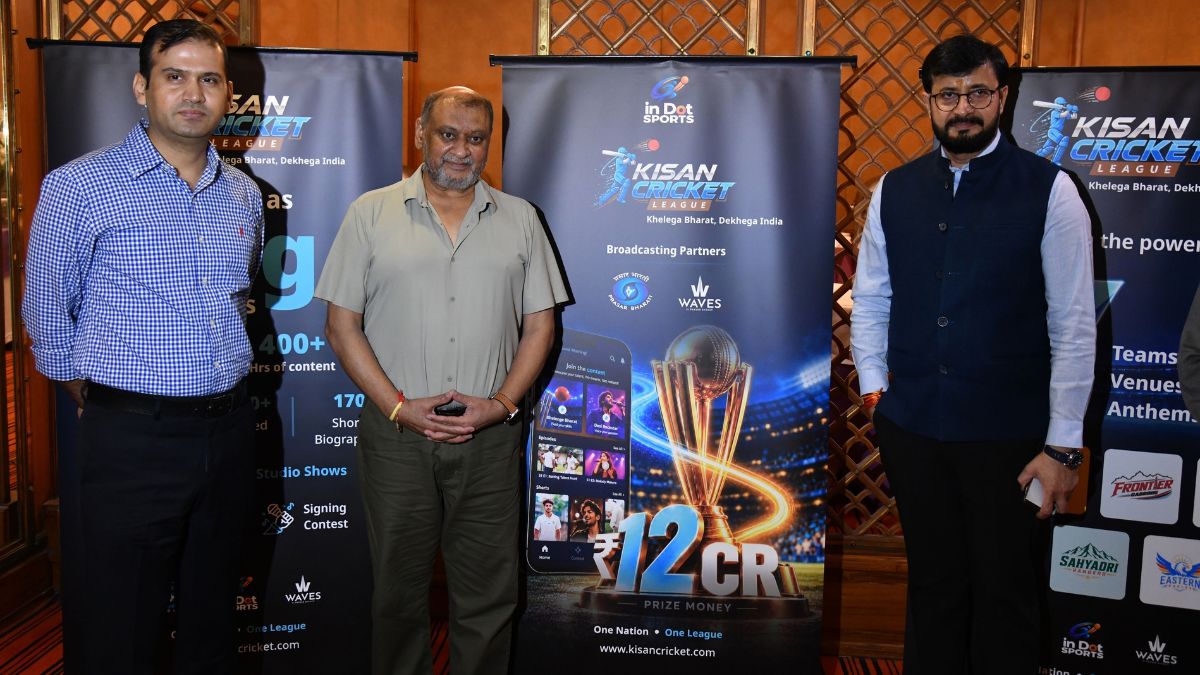 Vikram Singh Malik, Director, Prasar Bharati, Atul Pandey, Founder & CEO, Kisan Cricket League and Aditya Chaturvedi, Head, Wave OTT, Prasar Bharati
during the launch of Kisan Cricket League and Prasar Bharati OTT tie-up | Sanjay Ahlawat
