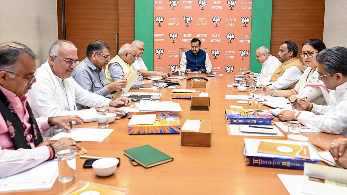 BJP National President Nitin Nabin during a meeting with party national general secretaries, at BJP headquarters | PTI