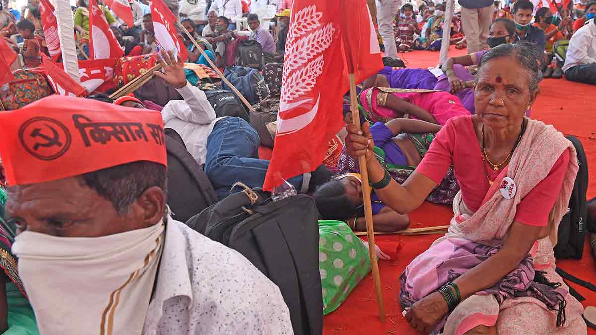 Fields of protest: Farmers affiliated to the left-backed All India Kisan Sabha gather in Mumbai in January 2021 to express solidarity with the farmers protesting on Delhi’s borders against the Centre’s controversial farm laws | Amey Mansabdar