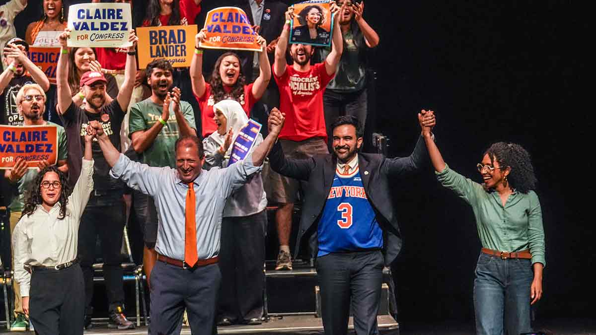 Three cheers: Winners of the Democratic primaries for three New York Congressional seats with Mayor Zohran Mamdani (second from right) in Brooklyn, New York. Like Mamdani, the three winners identify as Democratic Socialists | AP