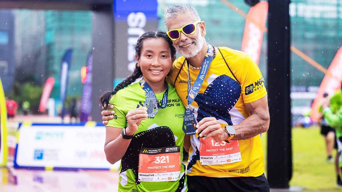 Couple goals: Milind Soman and Ankita Konwar at the Maldives Half Marathon 2026 | Instagram@ankita_earthy