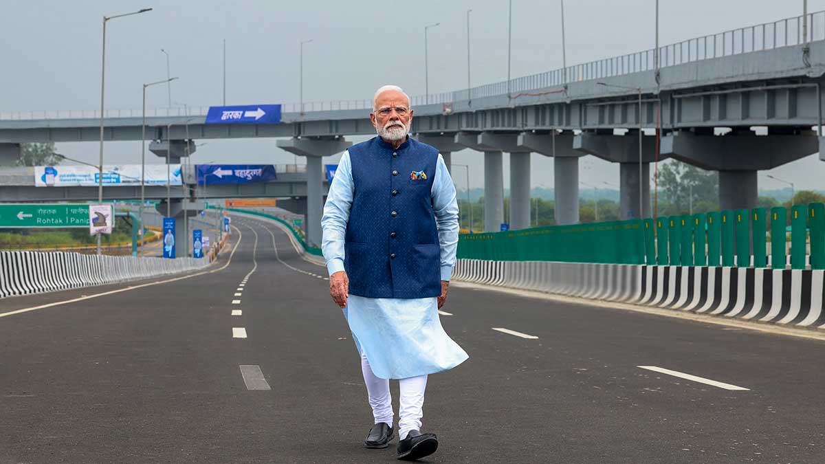 March on: Prime Minister Narendra Modi during the inauguration of the Delhi section of the Dwarka Expressway in New Delhi on August 17, 2025 | PTI