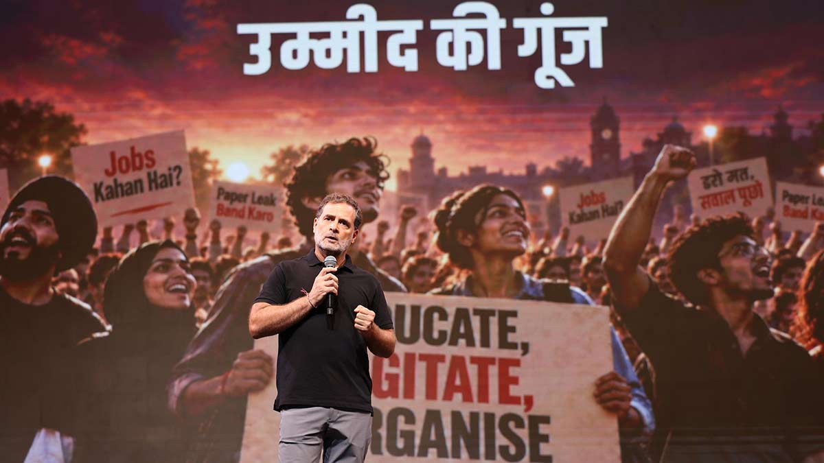 Leading from the front: Rahul Gandhi at the Chhatron Ki Goonj event in Indore | X@INCMP