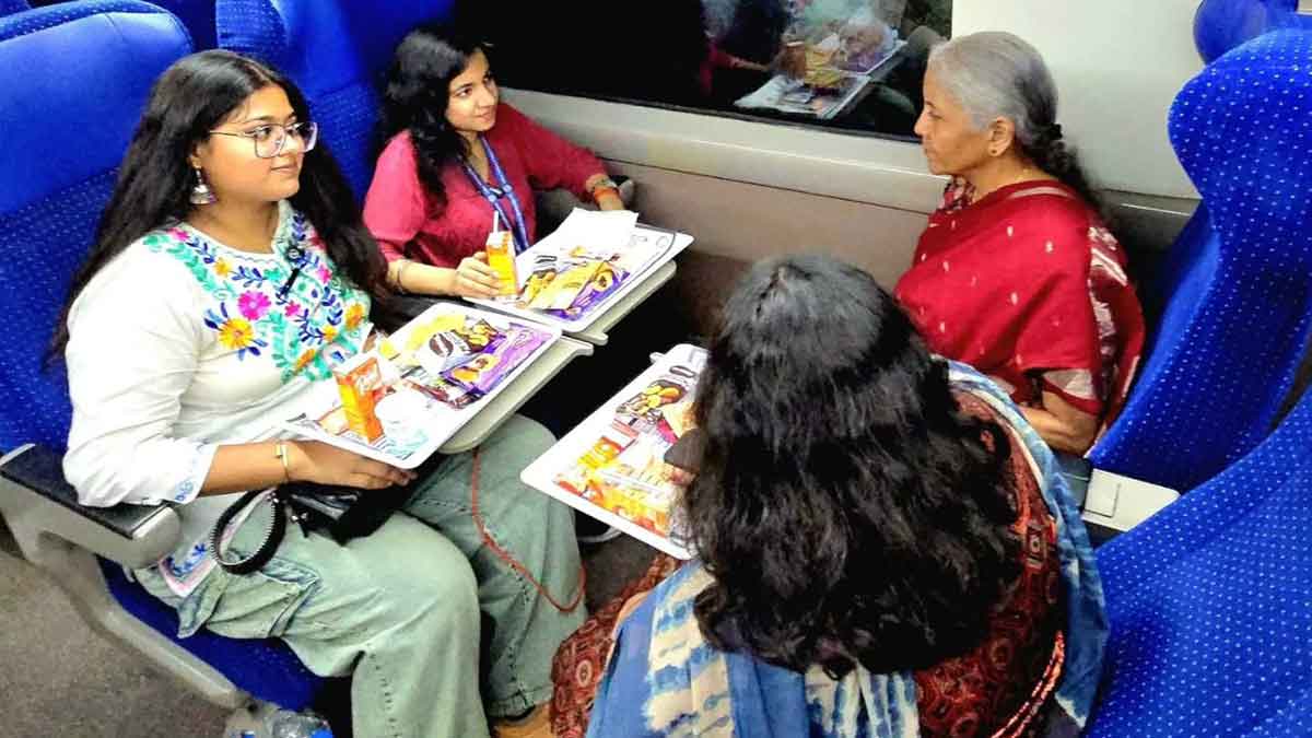 Nirmala Sitharaman with students on the Vande Bharat | instagram@nsitharaman