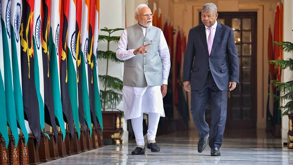 Ground work: Prime Minister Narendra Modi with Angolan President Joao Manuel Goncalves | PTI