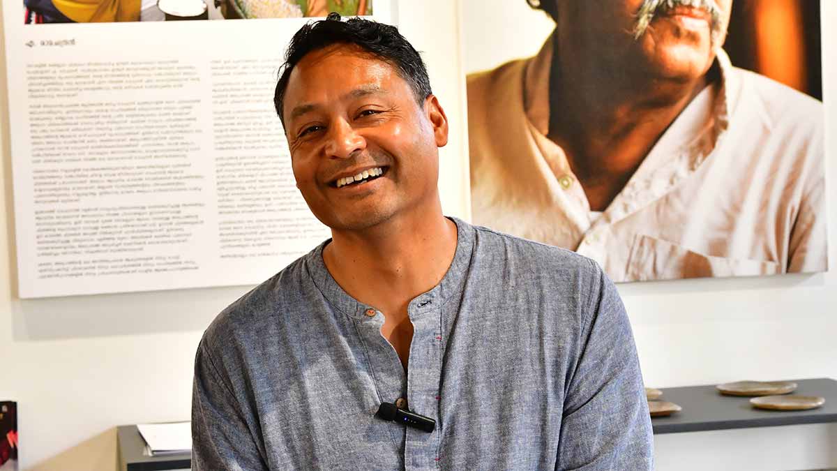 Emotional space: Rahul Ramachandran, son of artist A. Ramachandran, in front of a portrait of his father | Thomas Mathew