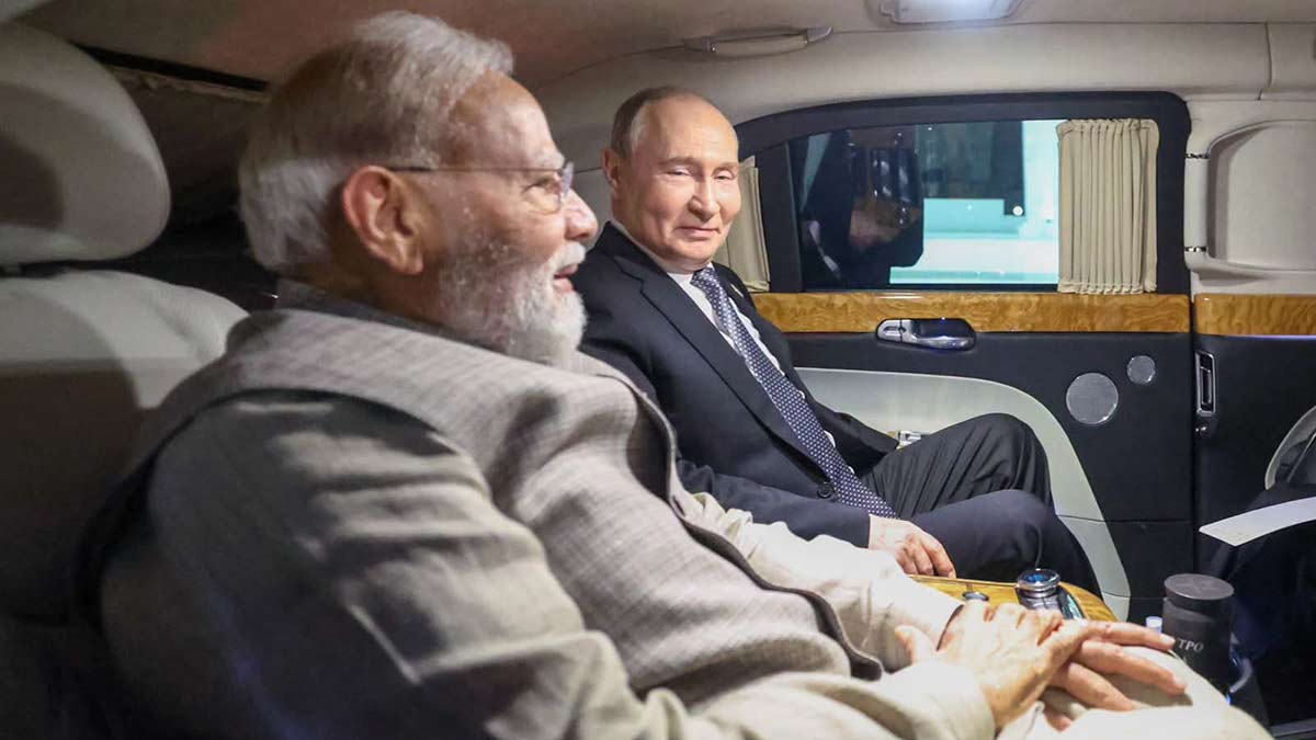On the move: Prime Minister Narendra Modi and Russian President Vladimir Putin share a car during the SCO summit in Bishkek, Kyrgyzstan, on August 31 | PTI