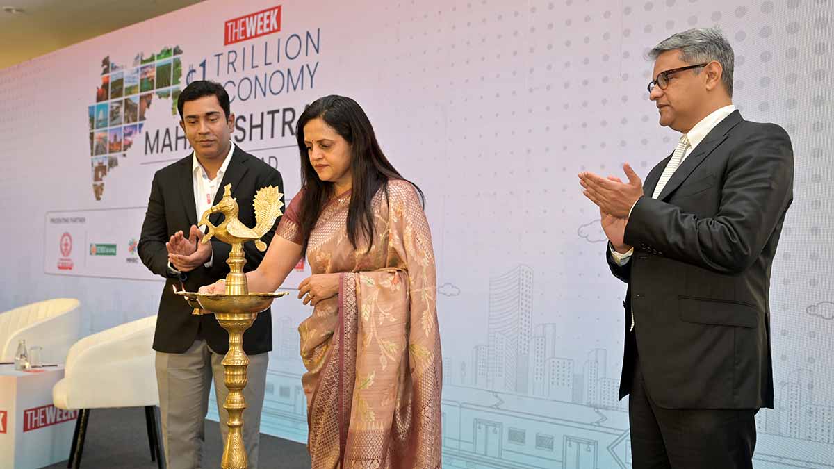 (from left) MIDC Joint CEO Dr Kunal Khemnar, BMC Commissioner Ashwini Bhide and THE WEEK’s Chief Associate Editor and Director Riyad Mathew at THE WEEK $1 Trillion Economy Maharashtra: The Road Ahead event in Mumbai | Amey Mansabdar