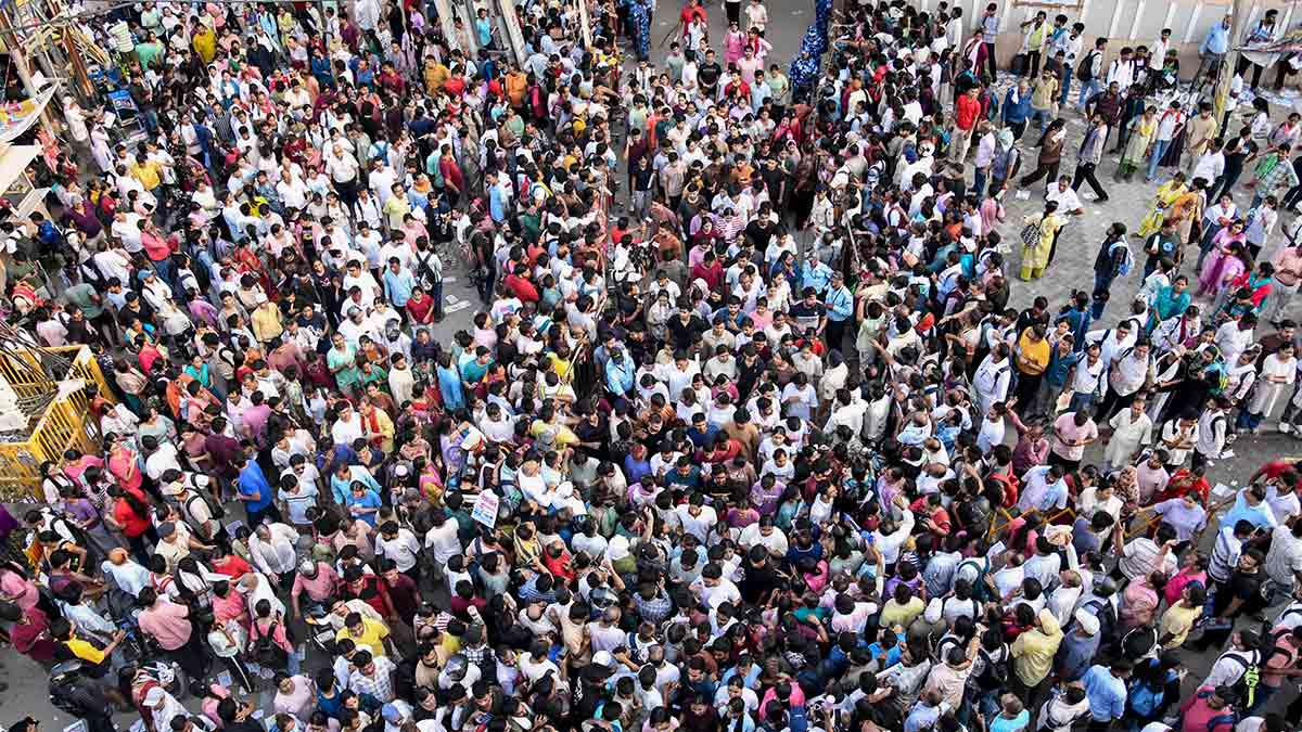Double trouble: NEET-UG candidates gather at Bapu Pariksha Bhawan in Patna after retaking the exam on June 21 | PTI