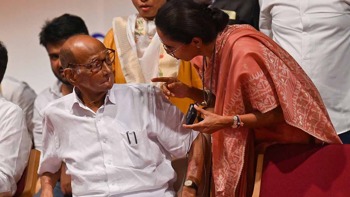 Seeking direction: Sharad Pawar with Supriya Sule at the NCP’s 27th foundation day anniversary on June 10 in Mumbai | Getty Images