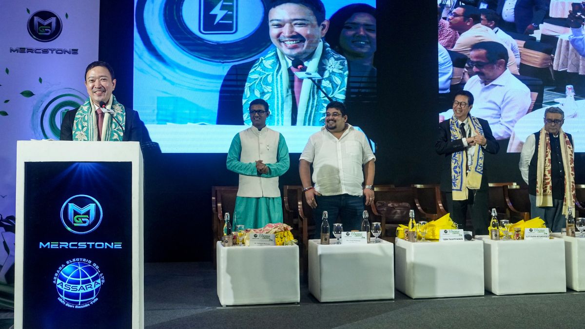 Kolkata: West Bengal Finance Minister Swapan Dasgupta looks on as Assara Electric Company Limited (Thailand) Chairman and Managing Director Sittinan Assarnsree addresses the launch of Mercstone EV's flagship electric scooter and the announcement of IndoThai strategic manufacturing partnership between Mercstone and Assara Electric Company, in Kolkata, Wednesday, July 29, 2026. (PTI Photo/Manvender Vashist Lav)