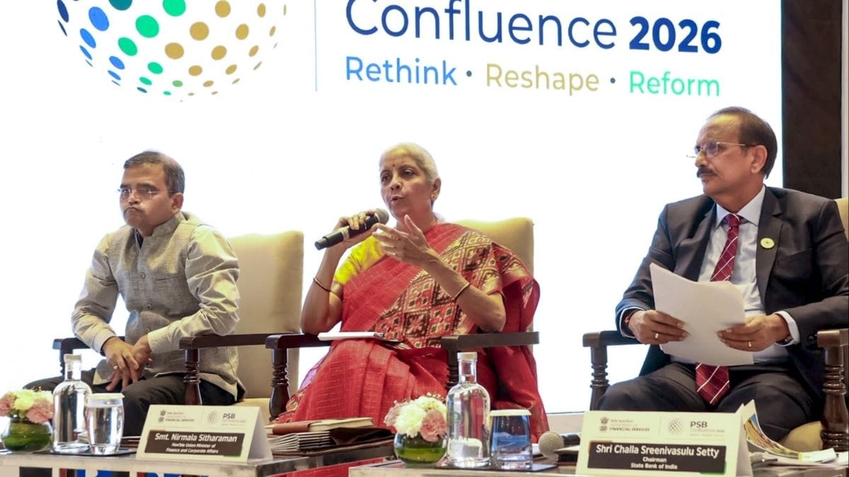 Finance Minister Nirmala Sitharaman, centre, and others during PSB Confluence 2026, in New Delhi | @nsitharaman/X