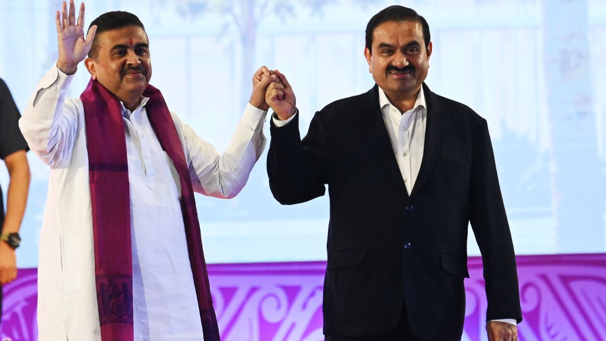West Bengal Chief Minister Suvendu Adhikari and Gautam Adani, chairman of Adani group during foundation stone laying ceremony of Adani Arogya Mandir at New Town in Kolkata | Salil Bera