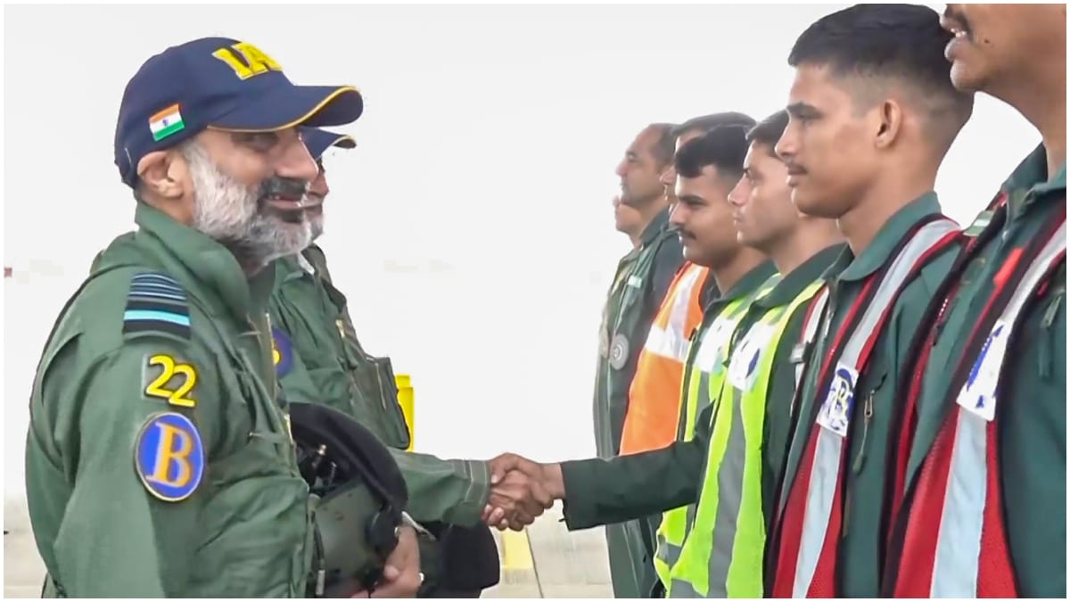 Chief of Air Staff Air Chief Marshal AP Singh handshakes with Indian Air Force (IAF) personnel during his visit to the Air Force Academy, in Dundigal, Telangana | PTI