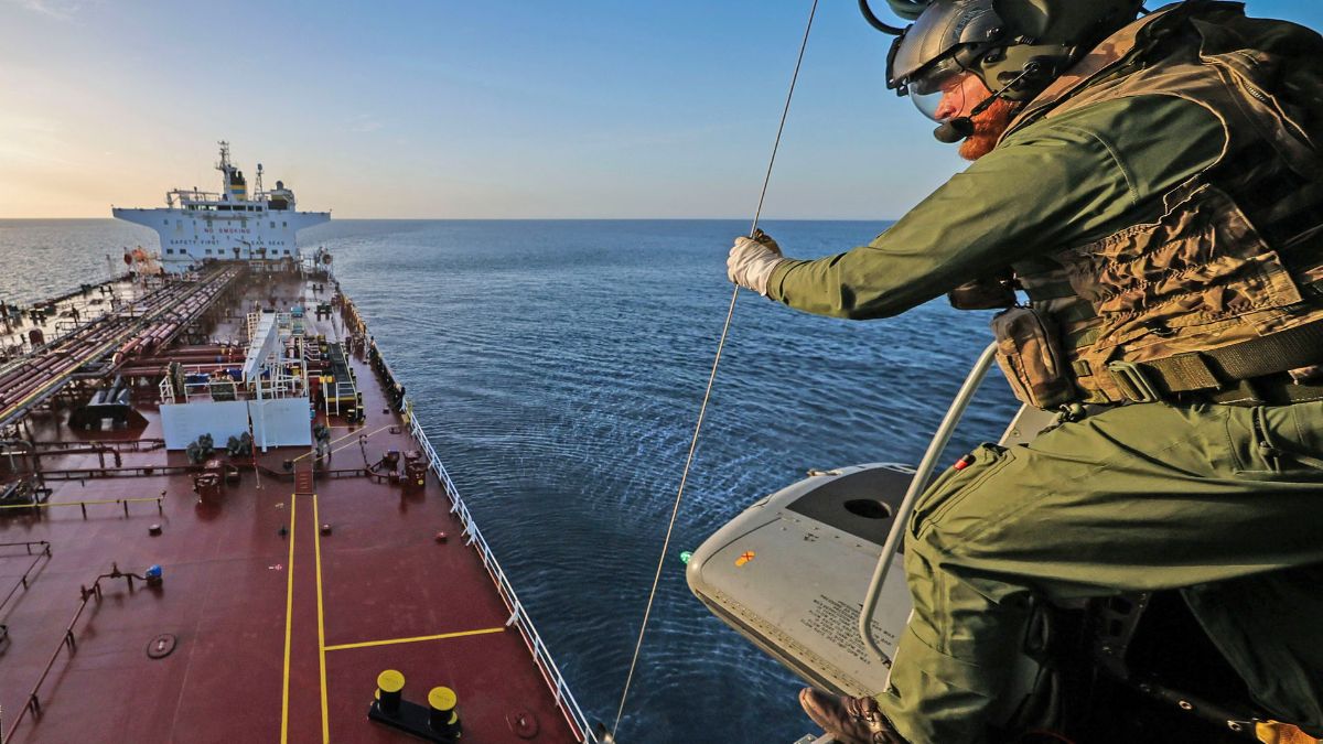 Visuals showing UK forces boarding the Russian shadow fleet oil tanker 'Smyrtos' | UK Ministry of Defence © Crown copyright 2026