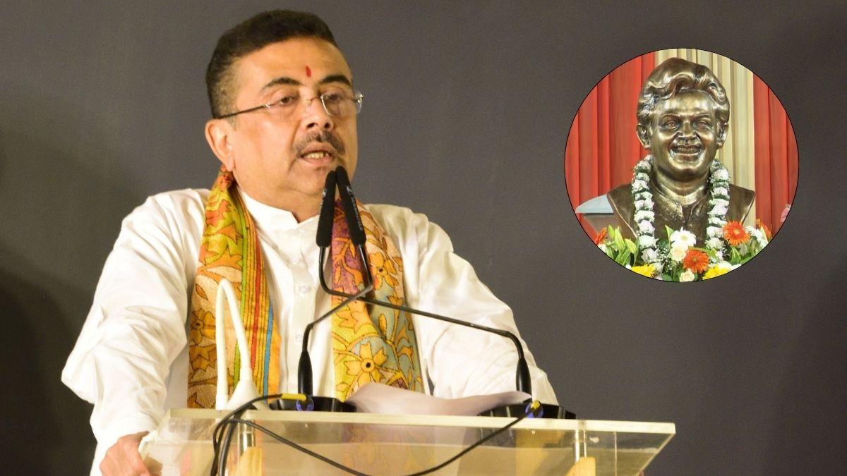 CM Suvendu Adhikari leads a meeting at Nandan to plan the centenary celebrations of late veteran actor Uttam Kumar; (inset) A statue of Uttam Kumar | Salil Bera, ANI
