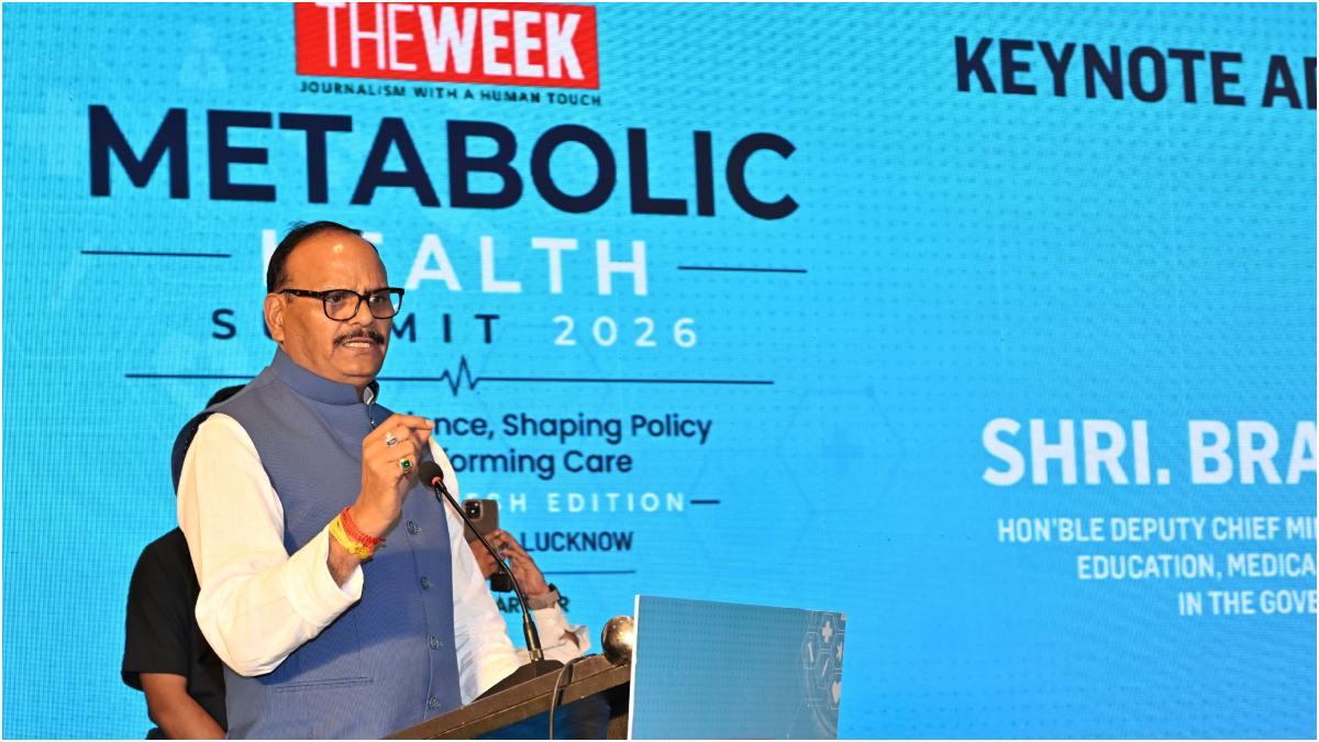 Uttar Pradesh Deputy Chief Minister Brajesh Pathak speaking at the THE WEEK Metabolic Health Summit 2026 – Uttar Pradesh Edition | Sanjay Ahlawat