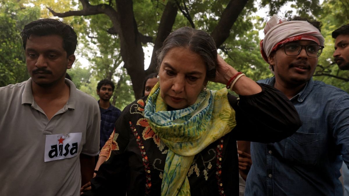 Actor Shabana Azmi arrives at a protest site ahead of a planned march by supporters of India's Cockroach Janta Party in New Delhi | PTI
