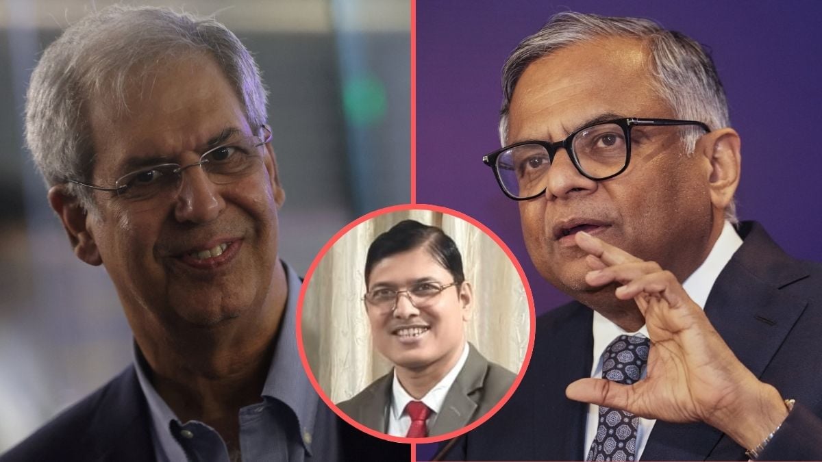 Tata Trusts chair Noel Tata (left), Tata Sons chair N. Chandrasekaran (right), and Charity Commissioner of Maharashtra Amogh Shyamkant Kaloti (inset) | Reuters/PTI/Govt of Maharashtra