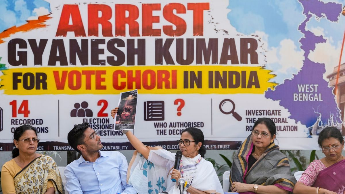 Mamata Banerjee addresses a press conference, in New Delhi, Thursday, Oct. 1, 2026. Party National General Secretary and MP Abhishek Banerjee, second left, also present | PTI