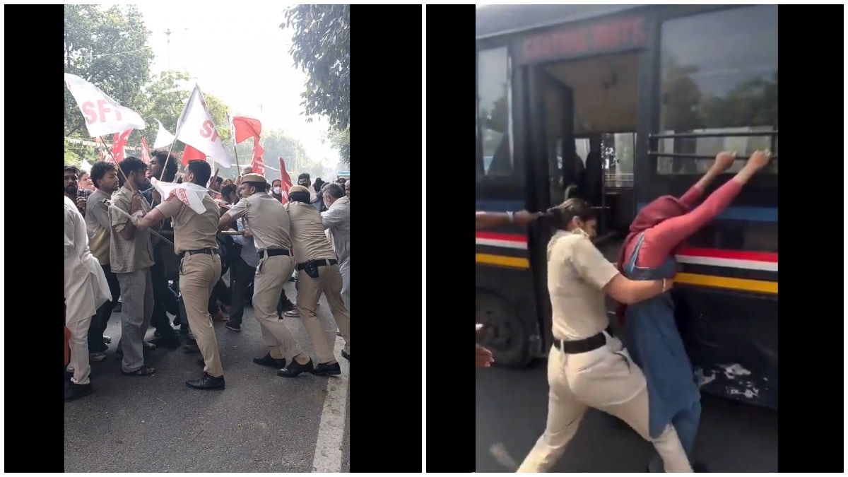 SFI workers clashed with Delhi Police on Saturday at several places | X