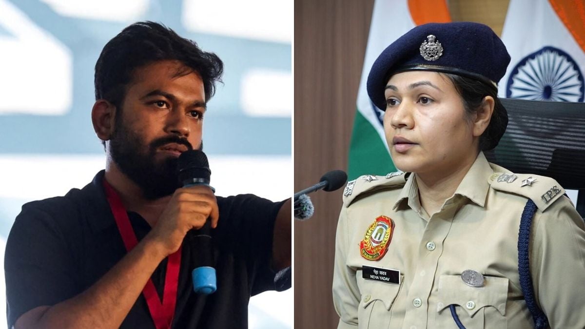 Cockroach Janta Party (CJP) chief Abhijeet Dipke (L) and DCP Neha Yadav of the Delhi Police (R) | X, Reuters