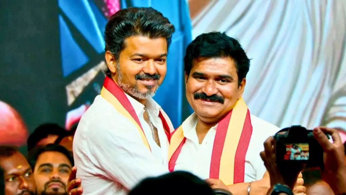 Tamil Nadu chief minister C. Joseph Vijay with Electricity Minister C.T.R. Nirmal Kumar