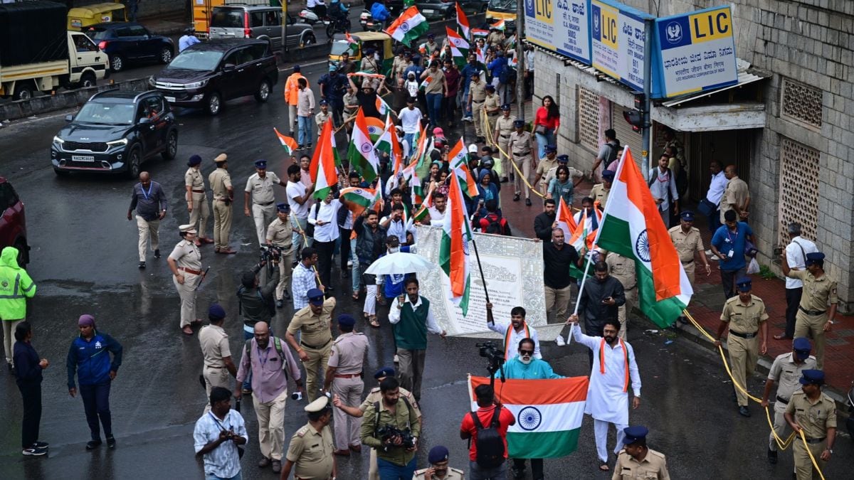 Cockroach Janata Party (CJP) supporters marched in Bengaluru on Friday, carrying the national flag from Town Hall to the Quit India Memorial | Bhanu Prakash Chandra