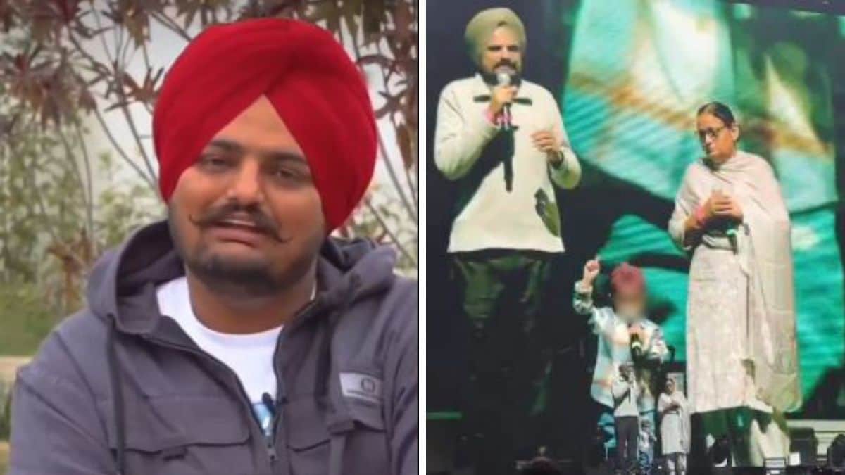 The late Punjabi singer Sidhu Moosewala. (Right) Moosewala's parents with their son at the concert in Canada | X 