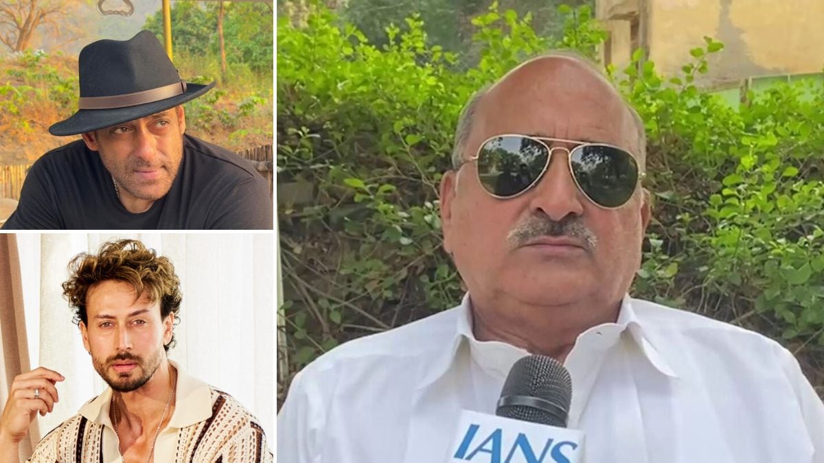 Bollywood actors Salman Khan (top left) and Tiger Shroff (bottom left); Gangster Lawrence Bishnoi's cousin, Ramesh Bishnoi (R) | X/@IANS_india, Instagram