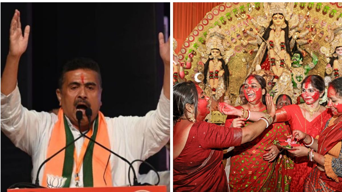 West Bengal Chief Minister Suvendu Adhikari. (Right) (Right) Women participate in the 'Sindoor Khela' ritual on the last day of the 'Durga Puja' festival, in Birbhum | PTI 