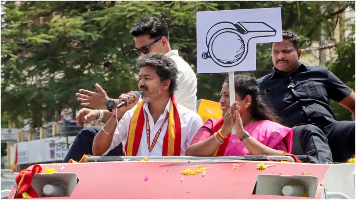 Tamil Nadu Chief Minister C Joseph Vijay during the upcoming Dharapuram Assembly constituency by-election campaign | PTI