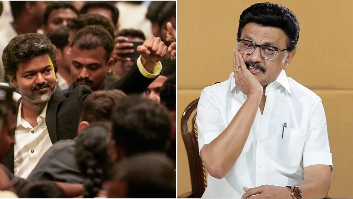 Tamil Nadu CM and TVK chief C. Joseph Vijay (L) and DMK supremo M.K. Stalin (R) | PTI