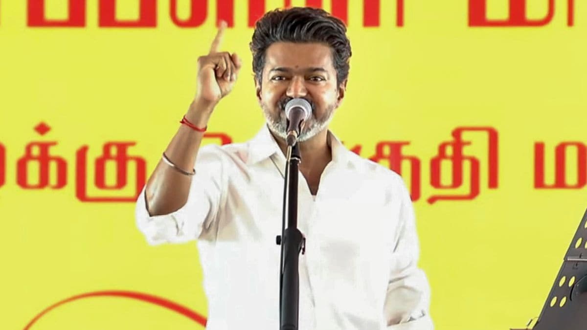 Tamil Nadu Chief Minister C Joseph Vijay addresses a public rally in Tiruchirappalli | PTI
