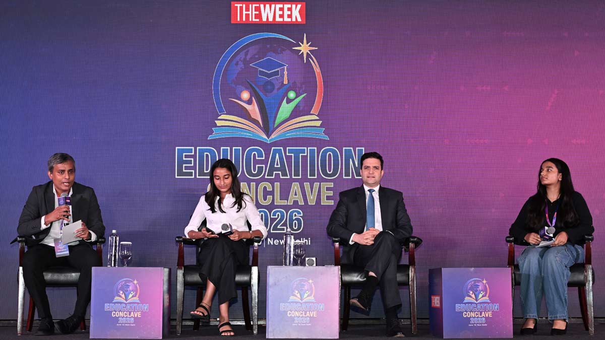 THE WEEK Senior Assistant Editor Maijo Abraham moderates a session with IAS topper and Budgam District Development Commissioner Athar Aamir Khan. Maitreyee Singh, a second-year Economics Honours student at Deshbandhu College and Anushka, a Class IX student from Ryan International School, have also attended the interaction | Sanjay Ahlawat