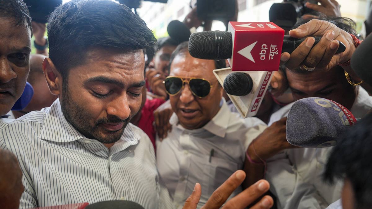 Trinamool Congress (TMC) national general secretary and Lok Sabha MP Abhishek Banerjee arrives to appear before the Enforcement Directorate (ED) in connection with the alleged school jobs scam case | PTI