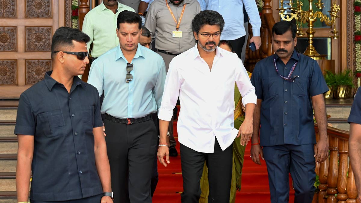 [File] Tamil Nadu Chief Minister C. Joseph Vijay leaves for the NITI Aayog Governing Council meeting from Tamil Nadu House in New Delhi on June 11 | PTI
