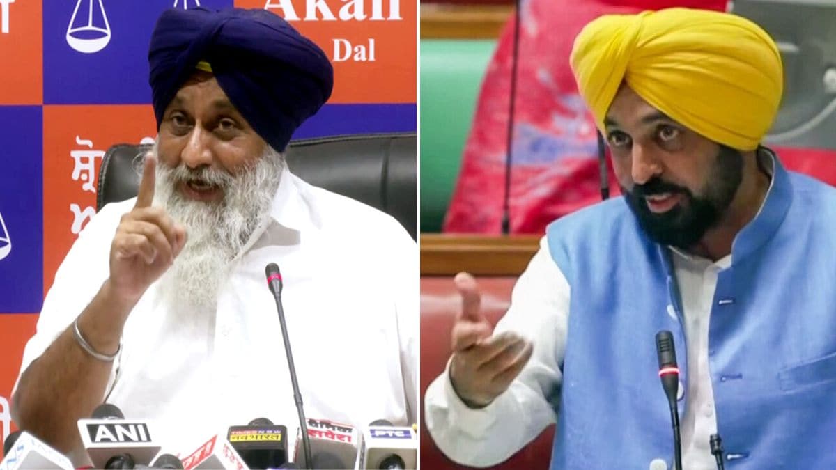 Shiromani Akali Dal (SAD) chief Sukhbir Singh Badal (L) and Punjab CM Bhagwant Mann (R) | ANI